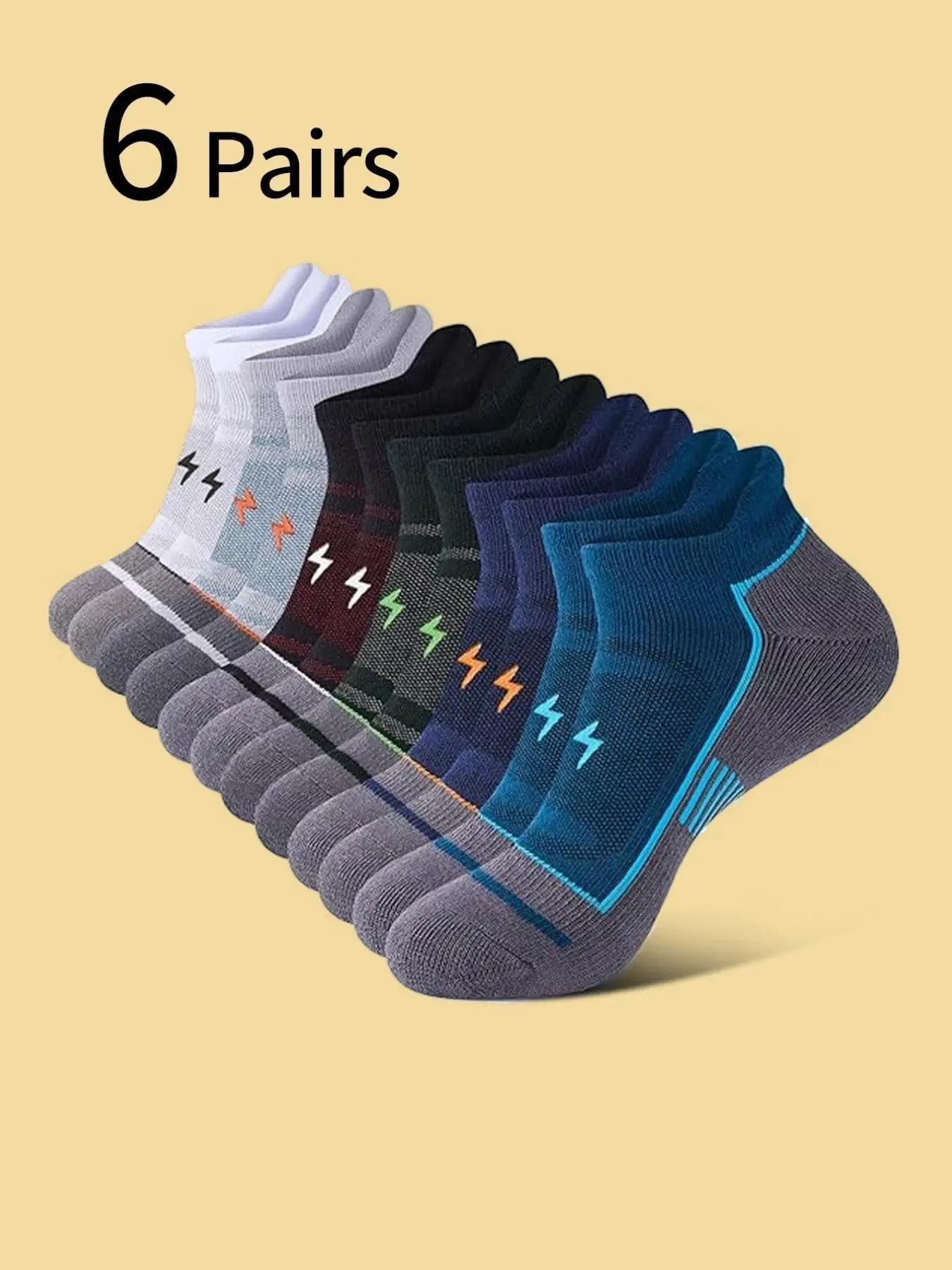 6 Pairs Men's Summer Short Socks, Youth Sports Socks, Sweat-Wicking Breathable, Comfortable Soft, Marathon Running, Hiking, Badminton Socks