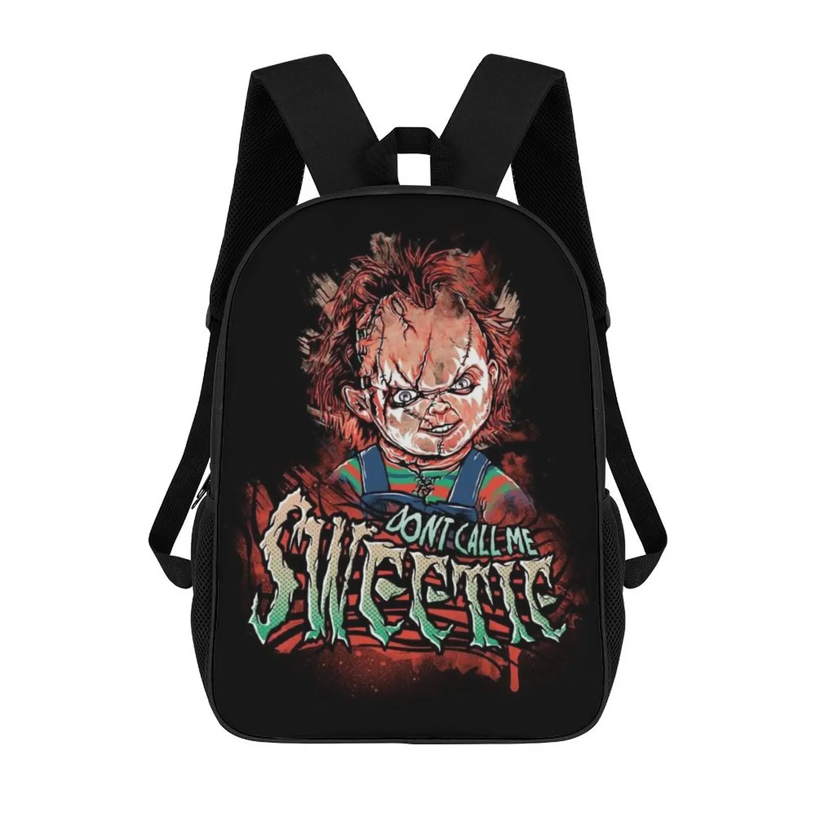 Unisex Chucky Cartoon Character School Backpack - Lightweight Synthetic Oxford Cloth, Chic All-Over Print, Printed Front, Large Space, Bar-Stitched, Durable, Adjustable Shoulder Strap, Men/Women Daily Casual Use Bag