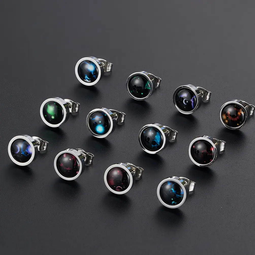 Starry Night Zodiac Glow in the Dark Earrings for Men – Titanium Steel Stud Clip-On Ear Cuffs, Unique Constellation Astrology Jewelry, Aries, Cancer, Constellations, Zodiac Signs