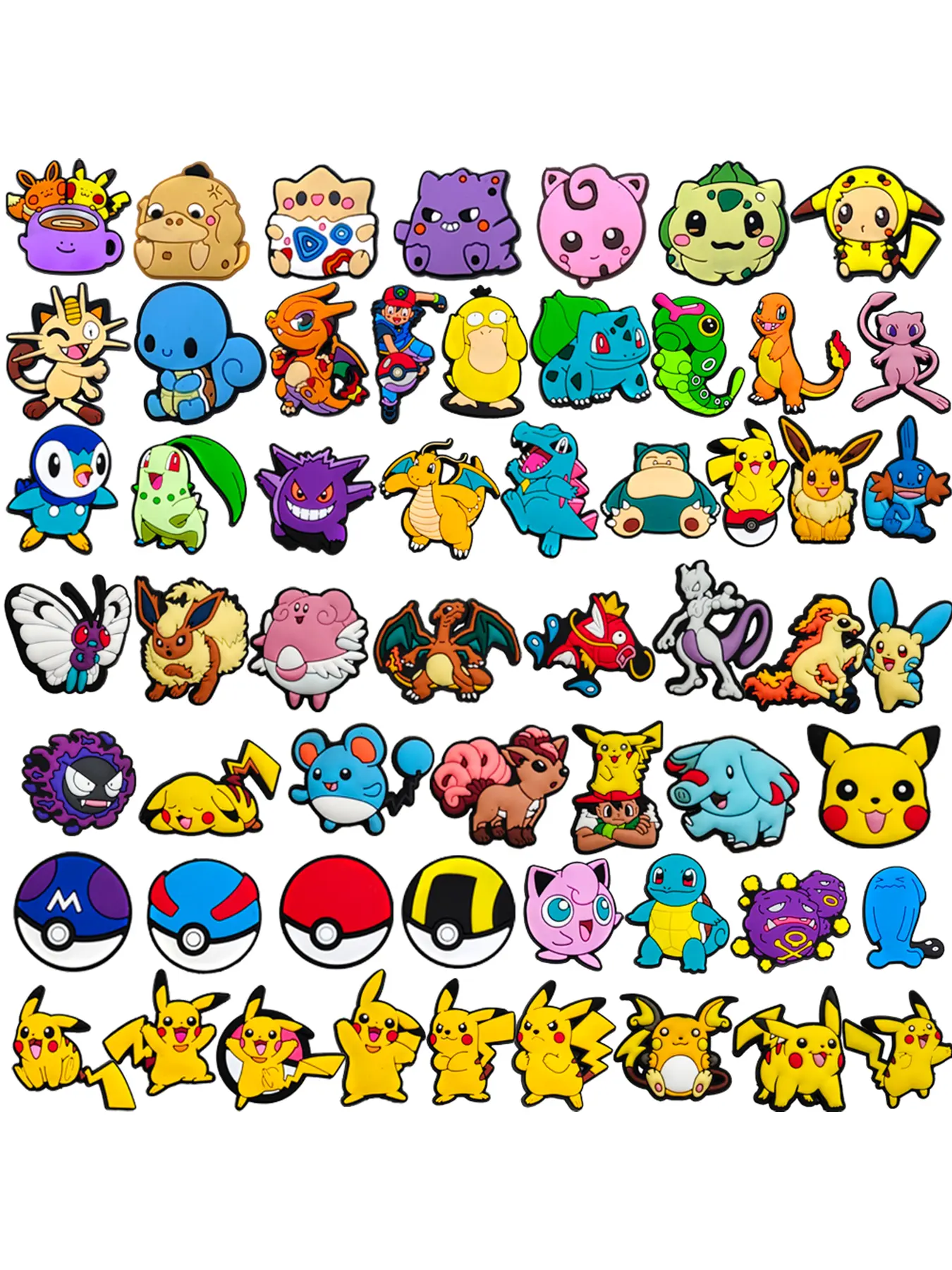 20/27/47/57/10pcs Cartoon Pokémon Pikachu Shoe Accessories, Cute Anime Shoe Decorations, Luggage & Bag Charms, Perfect Birthday Gift