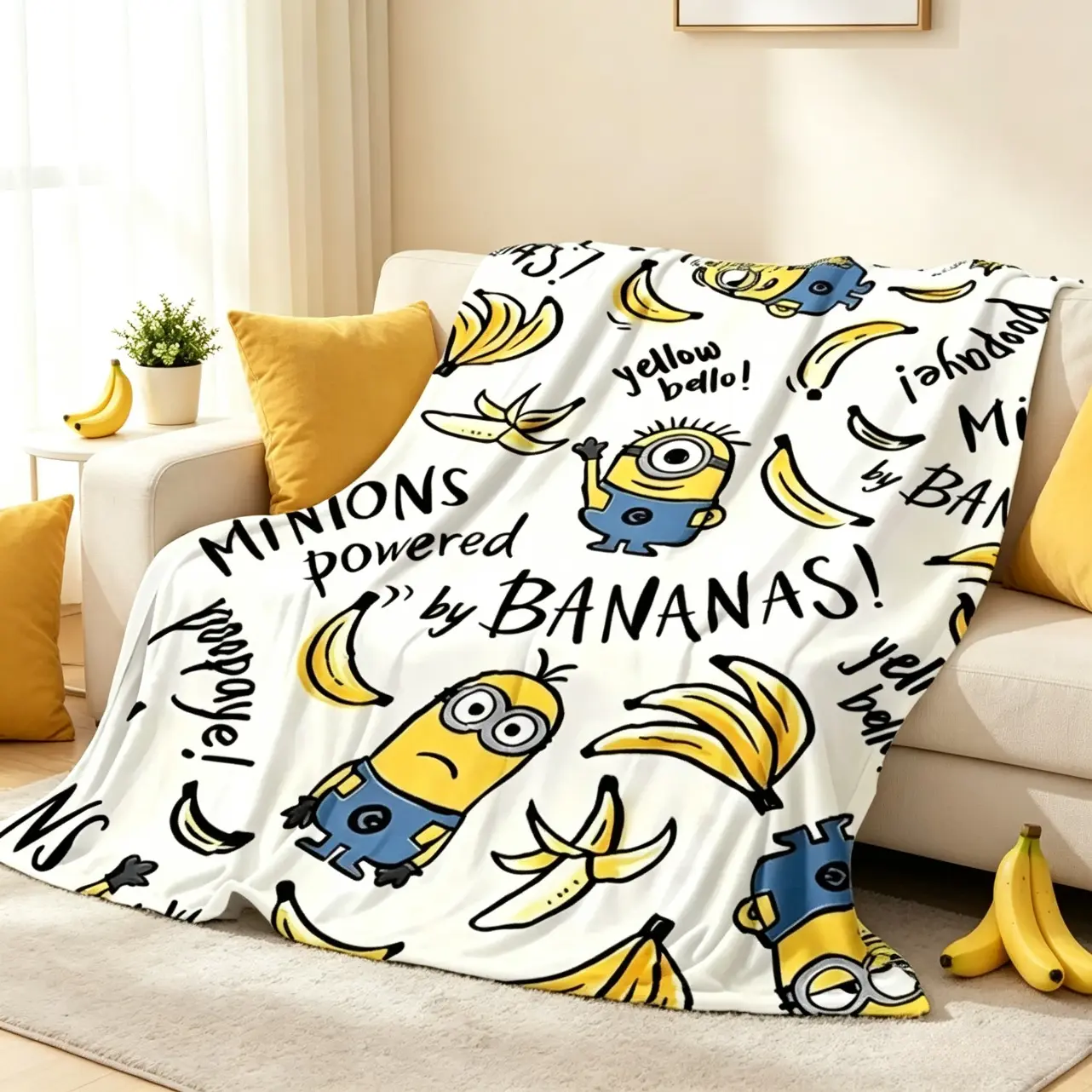 Cute Minions Printed Fannel Blanket For Adults And Kids Soft Cozy Lightweight AC Throw Blanket In 6 Sizes Cartoon Bedding Blanket For Sofa Bed Bedroom Living Room Outdoor Travel Movie Night Home Decor Gift Halloween Christmas Birthday Holiday Gift