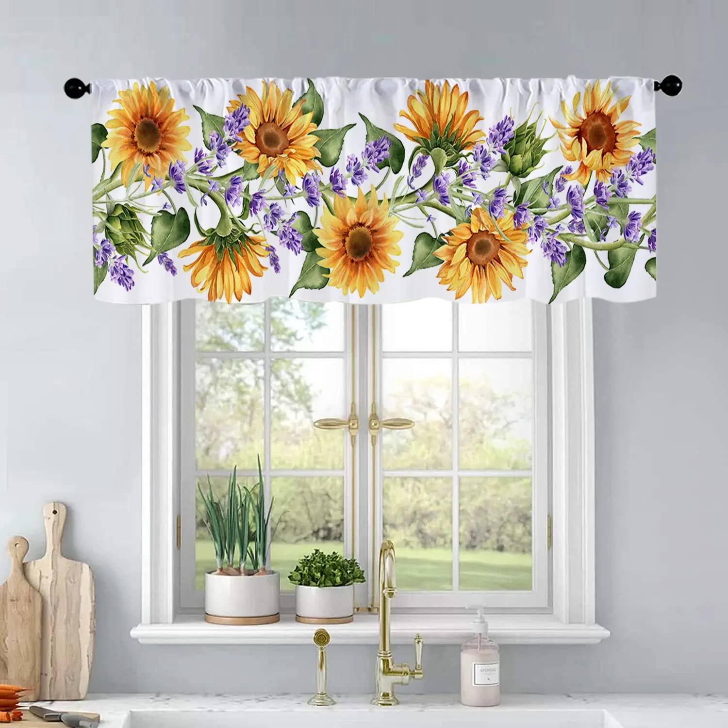 1Pc Sunflower Watercolor Painting printed kitchen curtains living room bedroom bathroom home decoration 54 * 18 inches Window Curtains