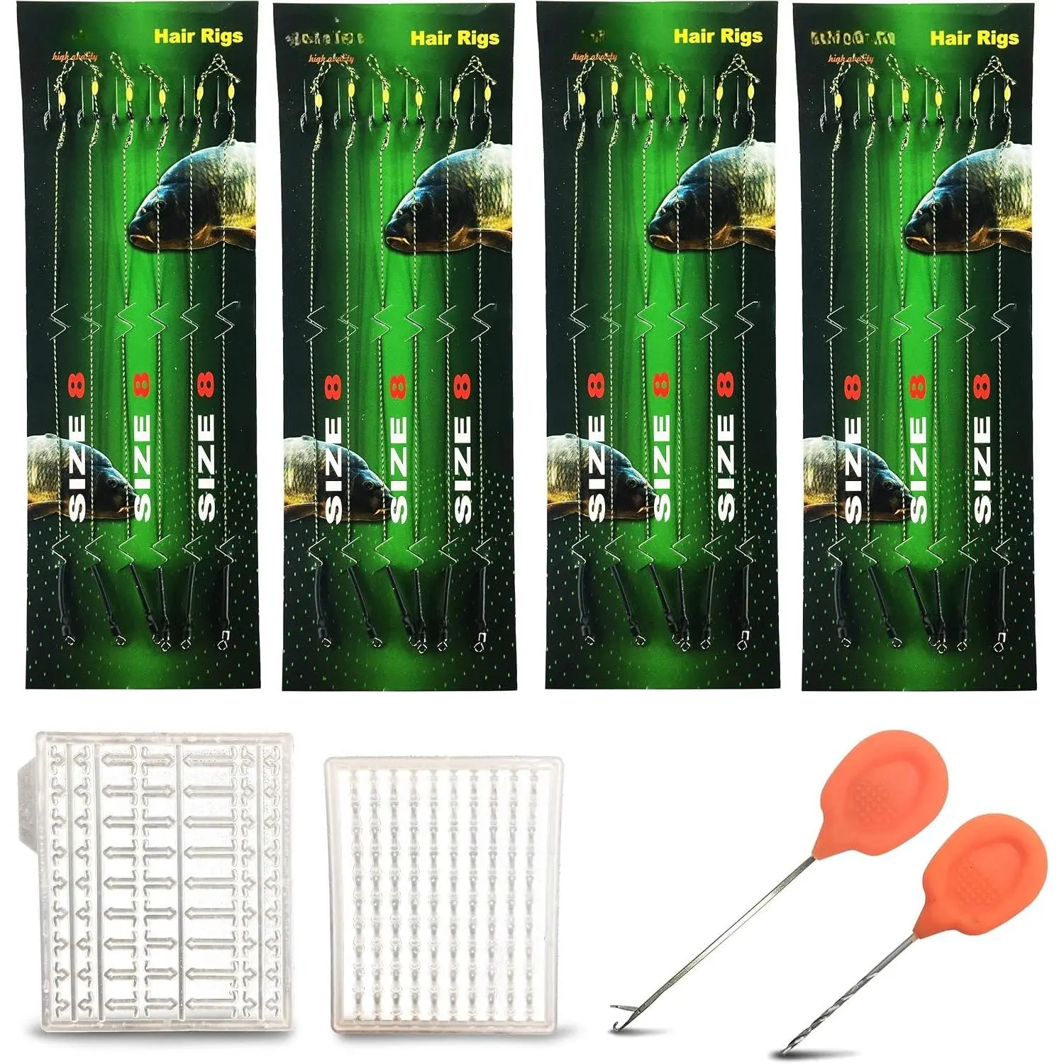 24 count-Carp-Fishing-Hair-Rigs,Carp Fishing Gear with Wide Gape Hook,Zig Rigs Carp Fishing Kit with Carp Accessories