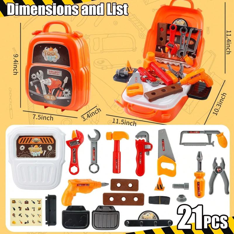 NETNEW 21PCS Kids Tool Set - Toddler Construction Tools With Toolbox & Electronic Drill, Pretend Play Set For Boys And Girls Aged 3-7, Birthday Gift For 3-6 Year Olds
