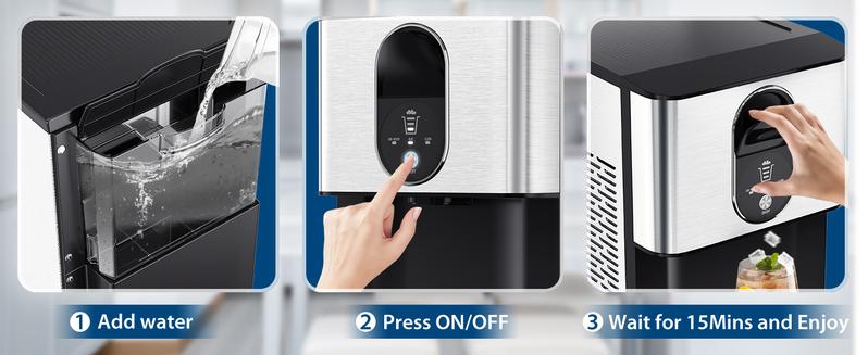 COWSAR Nugget Ice Maker Dispenser, Self Dispensing Pellet Ice Maker, 44lbs/24H, 15Mins Quick Ice Make, 3.3lbs Ice Storage, Ice Full Indicator, Self-Cleaning, Home, Kitchen, Bar, Party Silver