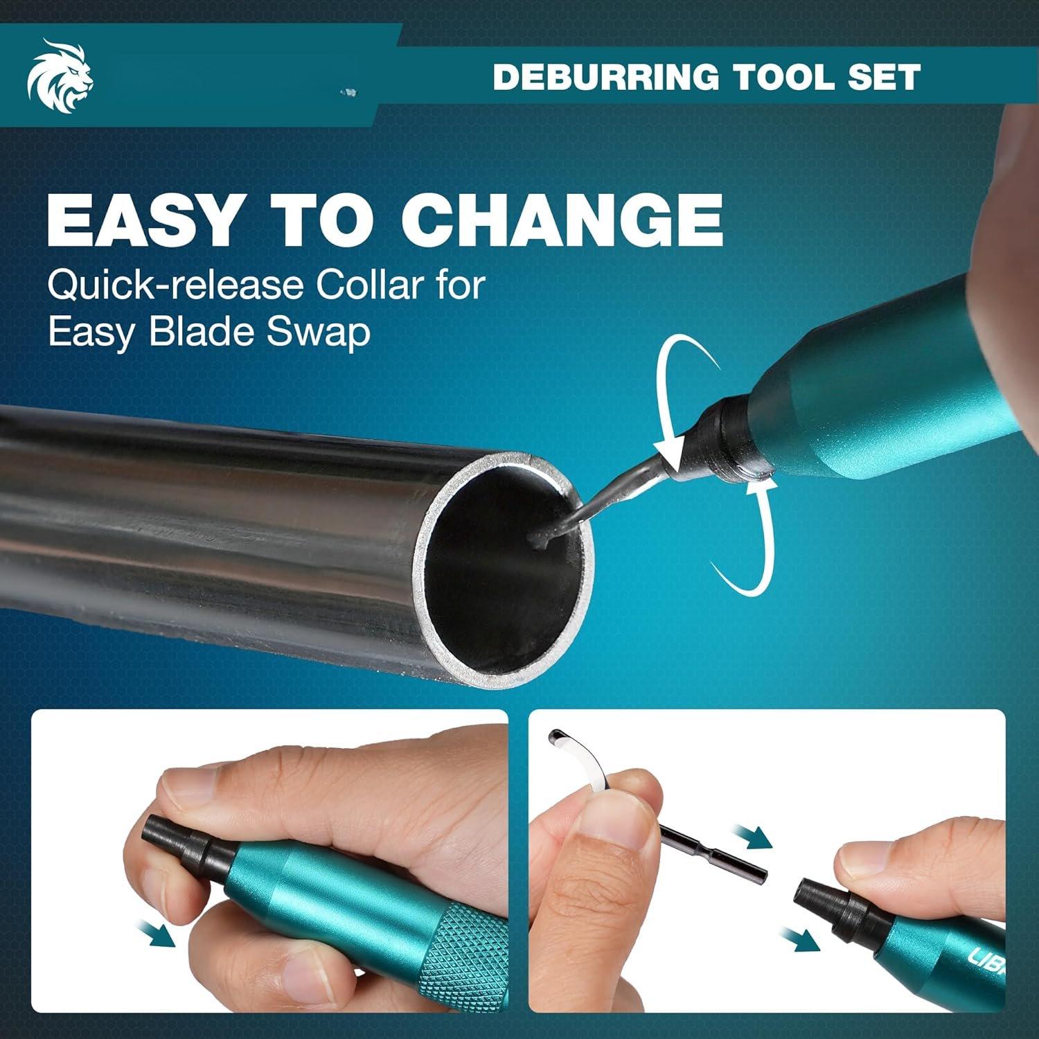 Deburring Tool, Countersink Hand Reamers, with 10 HSS , 360  Swivel Hand Debur Tool for Metal, , PVC, Copper, Plastic,  Printing, , Deburring & Chamfering Reamer Tool