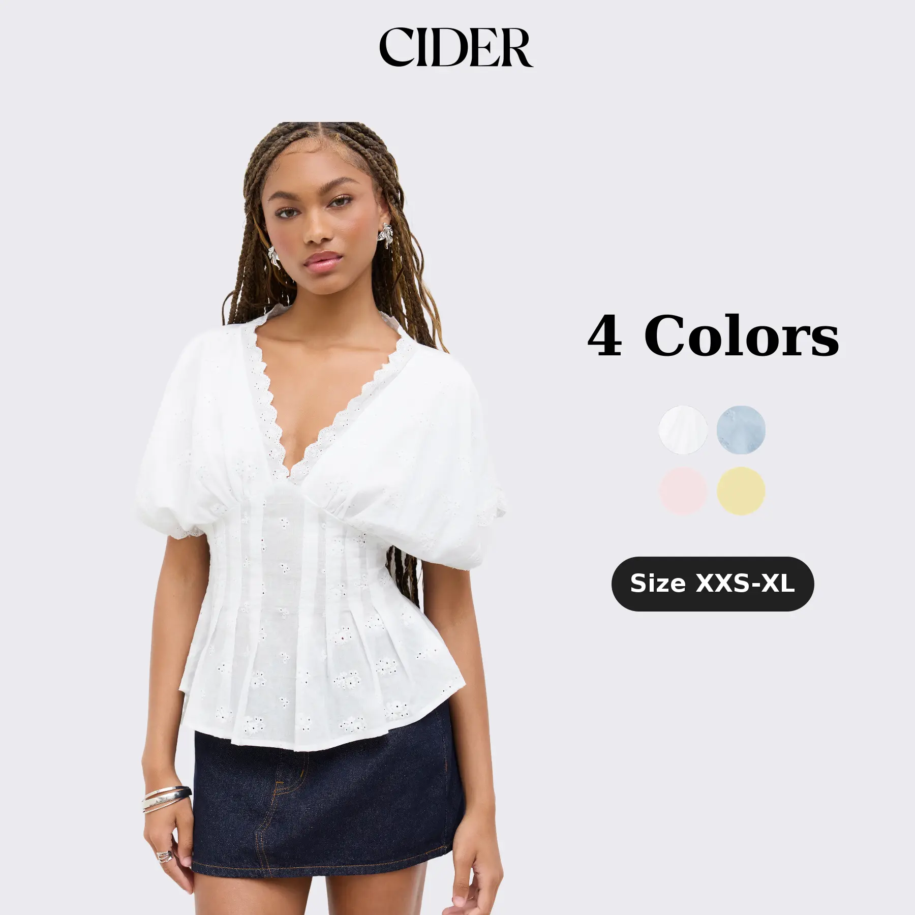 Cider Vintage Summer Broderie Anglaise Blouse for Casual Daily, Elegant Cotton Pleated Tops, Ladies Shirred Shirt, Retro Vacation Outfits, Lady Tops SummerWins SummerFinds