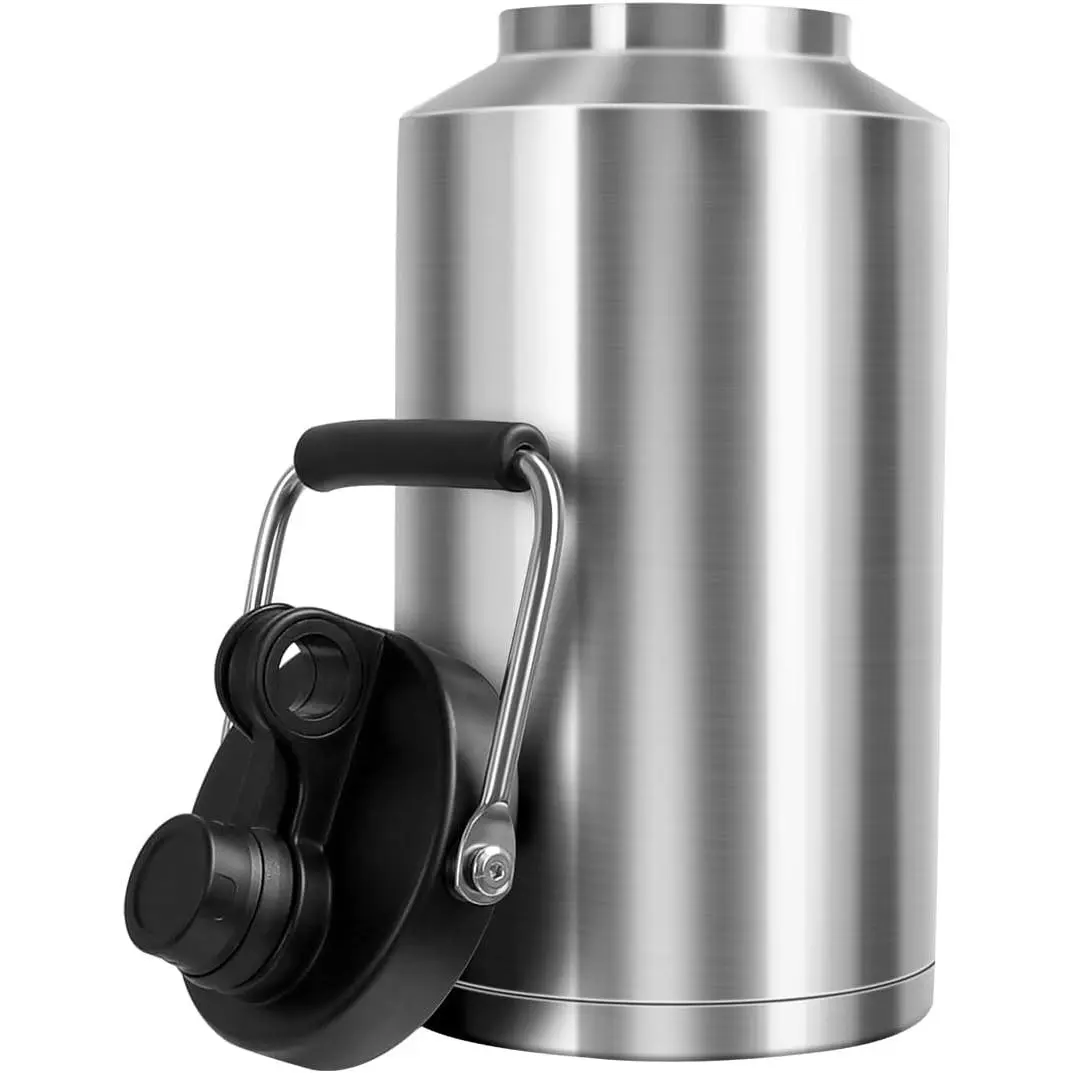 Insulated Water Bottle,1 Gallon Jug with Handle, 128oz Stainless Steel, Large Water Wide Mouth Bottle for Hot & Cold Drinks, Ideal for Travel, Camping, Family (Stainless Steel)