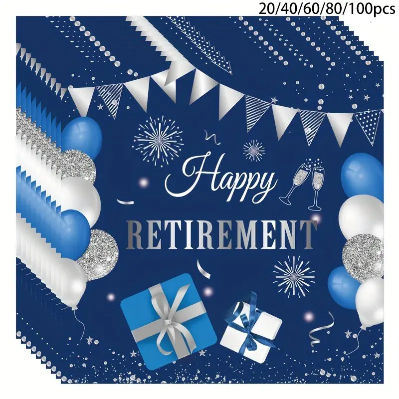 Blue Retirement Party Napkins, 20/40/60/80/100 Count, Birthday Decor, Holiday Gifts, Home & Garden Decoration, Affordable & Beautiful