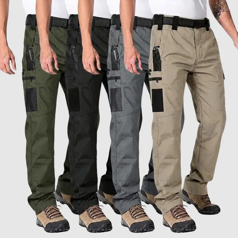 HOMUG 4-Pack Men's Tactical Cargo Pants with 9 pockets. Made of tear-resistant, water-repellent and breathable fabric, suitable for hiking and work in spring and autumn.