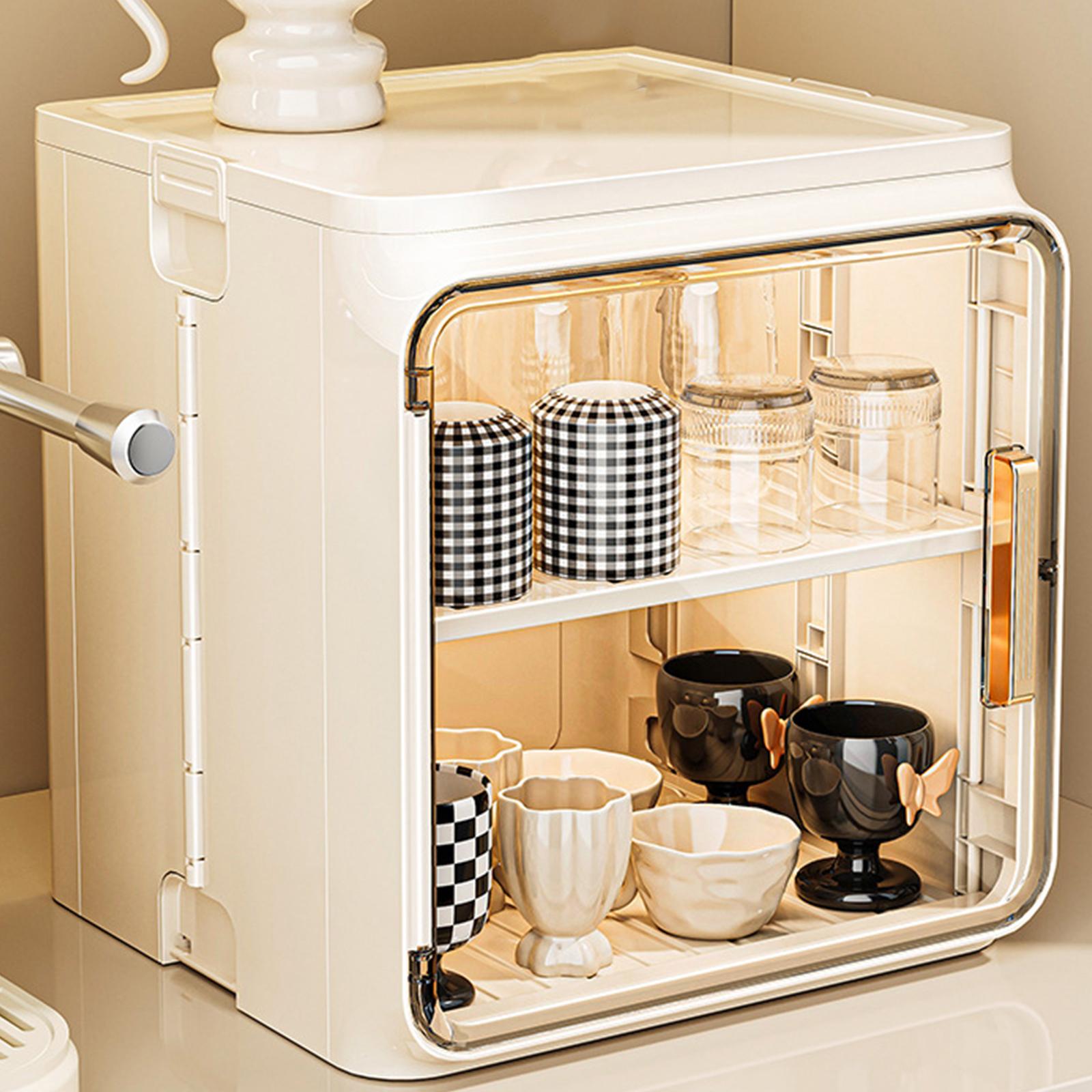 Stackable Plastic Multilayer Cup Storage Box Large Capacity Desktop Storage Display Shelf with Doors and Shelves for Office Kitchen Coffee Bars NEW