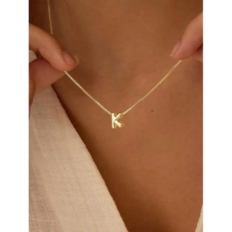 Bubble Letter Necklace, Exquisite A-Z Initial Pendant Necklace, Personalized Name Necklace, Cute Necklace Jewelry, Christmas Jewelry Gift