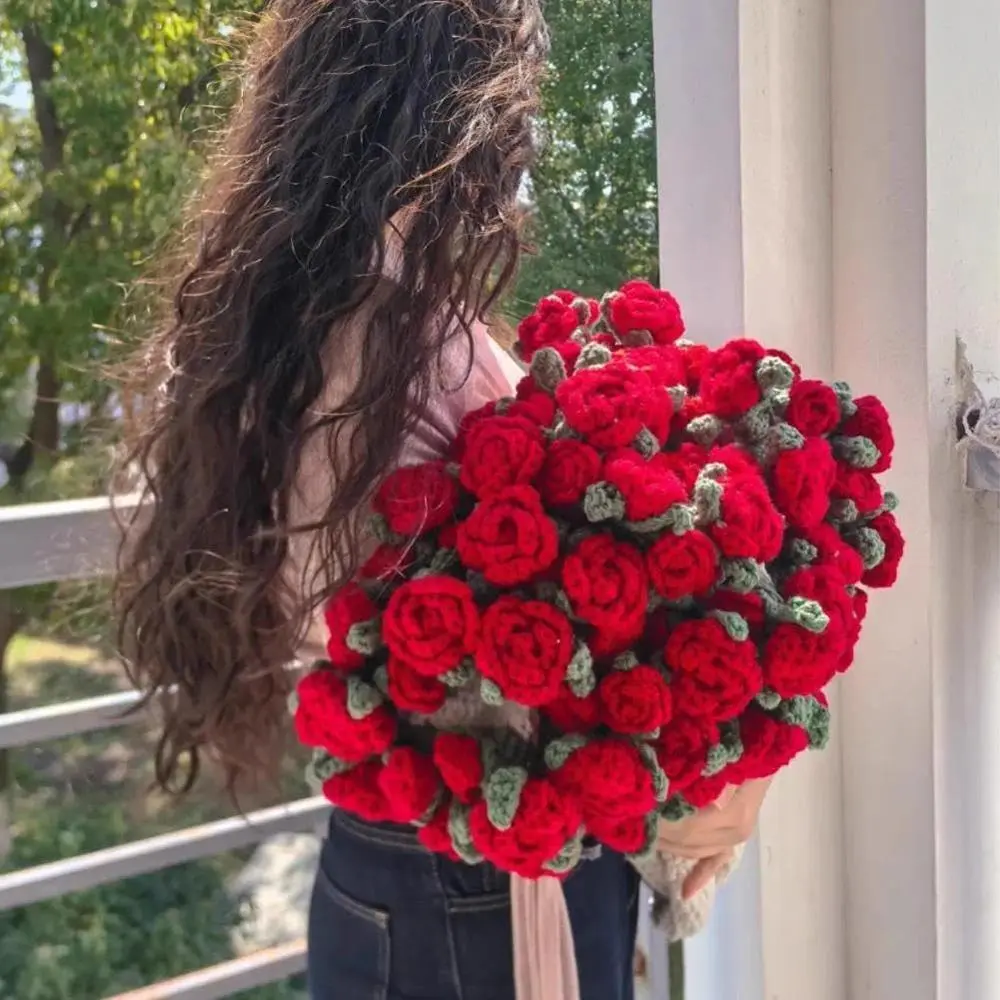 Rose Blanket Bouquet With Gift Bag Crochet Handmade Blanket of Roses Birthday Valentine's Day Gift for Girlfriend