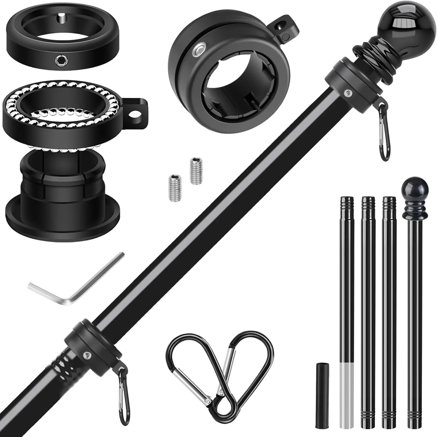 Flag Pole for Outside House, Heavy Duty Metal Flagpole for Residential, Outdoor or Porch, Stainless Steel Flag Poles, Upgraded  Free Design, 1 Inch (5 FT, Black)