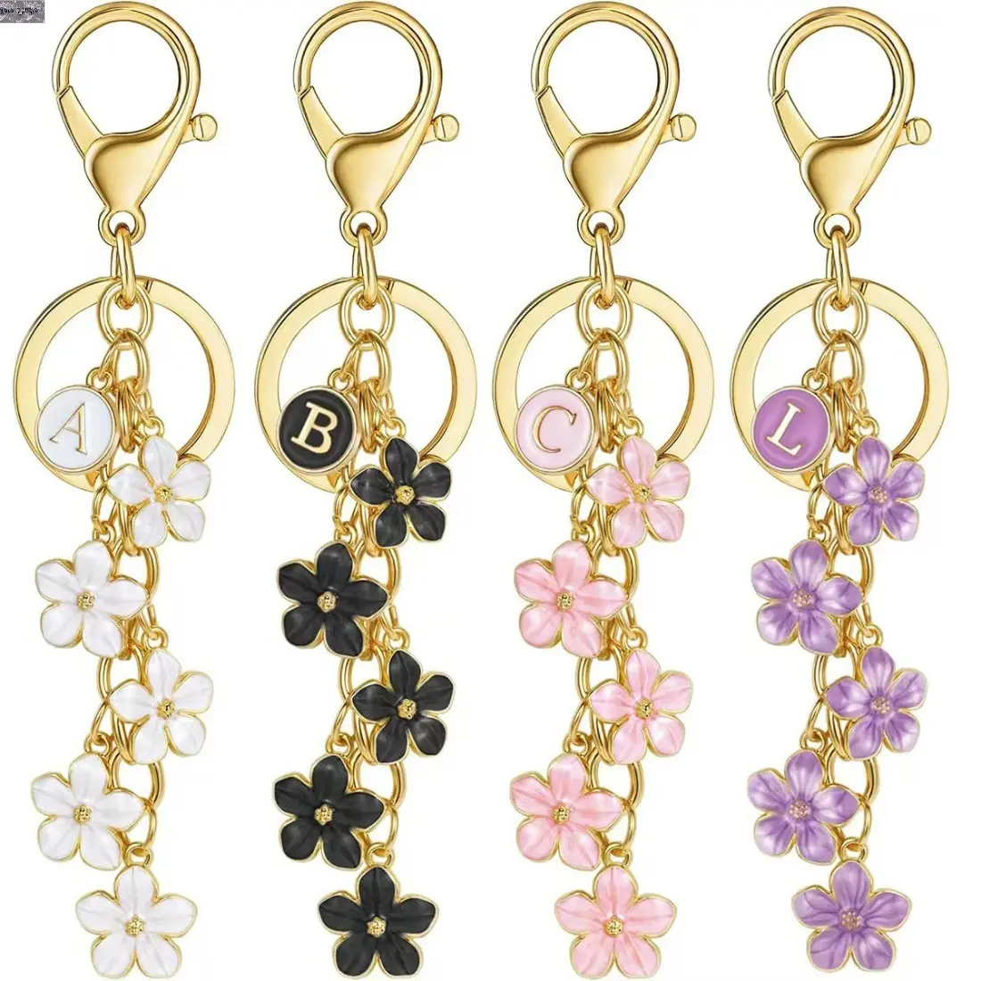 A-Z Initial Cherry Blossom Keychain, Cute Handmade Letter Bag Charm with Sweet Floral Pendant, Personalized Alloy Key Ring for Backpacks, Purses, Handbags & Keys, Small Gift for Girls & Women