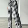 【Black Friday】Women's All Over Checkerboard Print Drawstring Waist Straight-Leg Pants, Casual Comfy High Waist Trousers for Daily Wear, Ladies Loose-Fit Stretchy Bottoms for All Seasons
