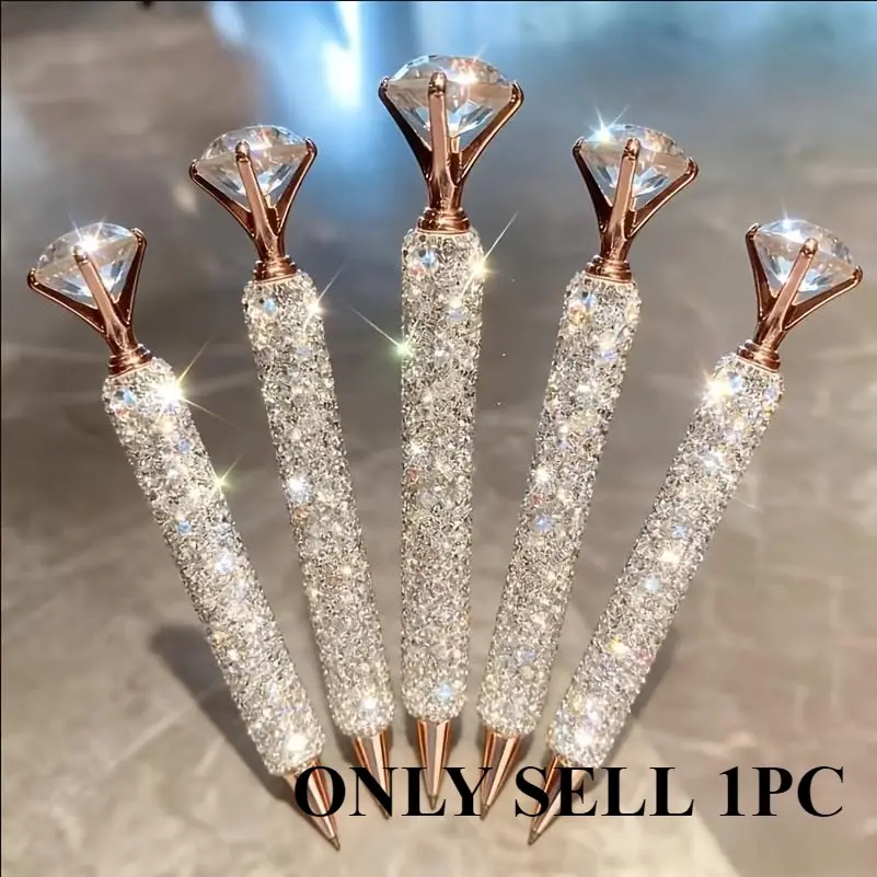 1-pack Light Luxury Ballpoint Pen, Sparkling Artificial Diamond Office Supplies, Creative Gift Writing Pen, Suitable for Teachers and Students, Professional Pens, Luxury Stationery, Rhinestone Pen