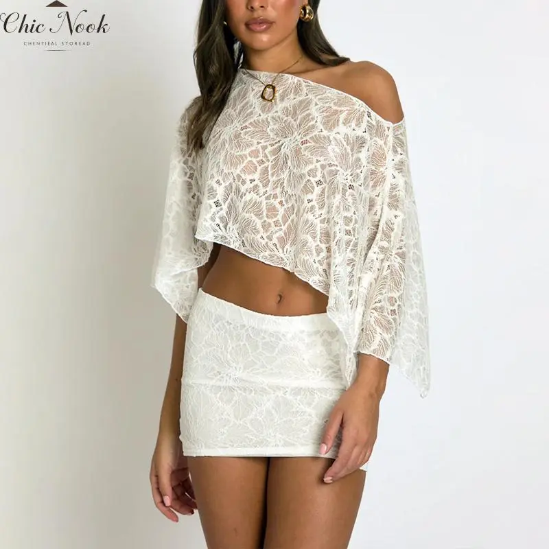 Women Off Shoulder Lace Poncho Asymmetrical  Shawl Tops Beach Cover Up