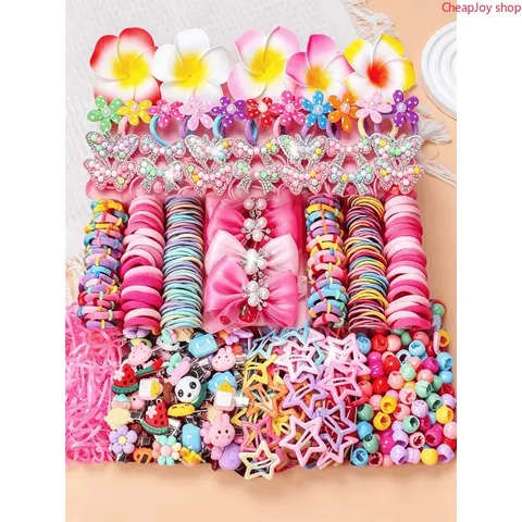 [Back To Shcool]546 Pcs Girls' Hair Accessories Set, Colorful Cartoon Hair Clips, Flower Barrettes & Elastic Hair Ties for Daily Wear, School & Birthday Gifts