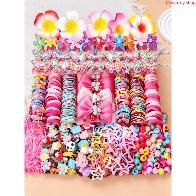 [Back To Shcool]546 Pcs Girls' Hair Accessories Set, Colorful Cartoon Hair Clips, Flower Barrettes & Elastic Hair Ties for Daily Wear, School & Birthday Gifts