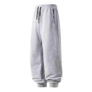 Men's loose knitted leg tied pants in five colors, with vertical zipper side pockets, adjustable metal head drawstring, elastic waist, ribbed leg tied closure