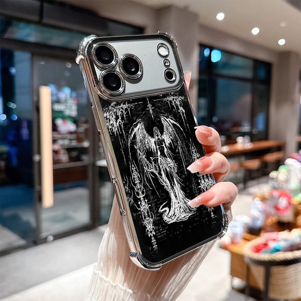 Phone Case for iPhone 17 Pro Max Air 16 15 14 13 12 11 Plus Gothic fallen angels Pattern Four Corner Anti-Fall Phone Case Transparent Electroplated Protective Cover