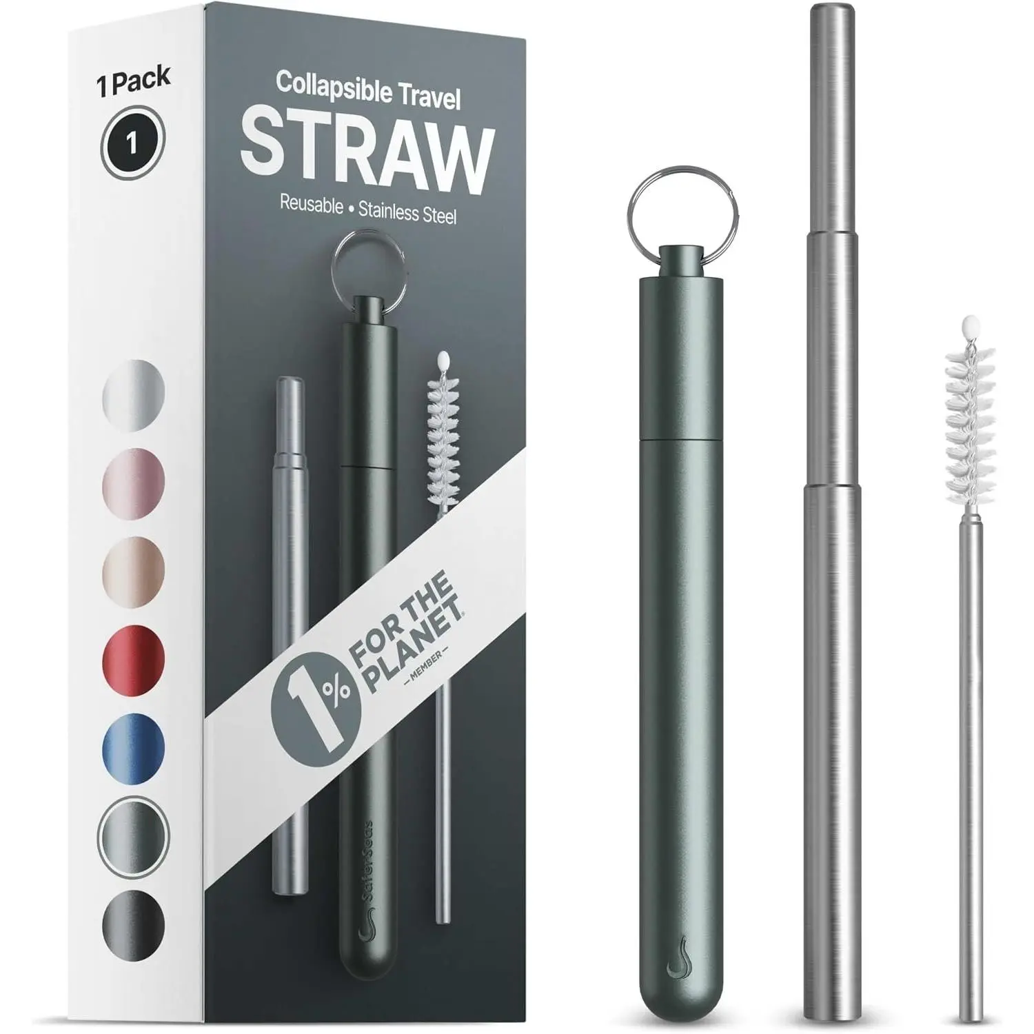 Collapsible Travel Straw, Portable  Metal Straws for ,  Grade Stainless Steel, Cruise Ship Essentials, Stocking Stuffers, Kitchen Gadgets (Gray, 1 Pack, 9 Inch Straw)
