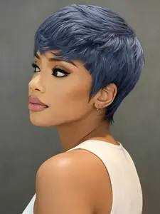 gray color pixie cut wig human hair wig short straight pixie cut wig black color wig for women daily party cosplay use human hair wig pixie wig
