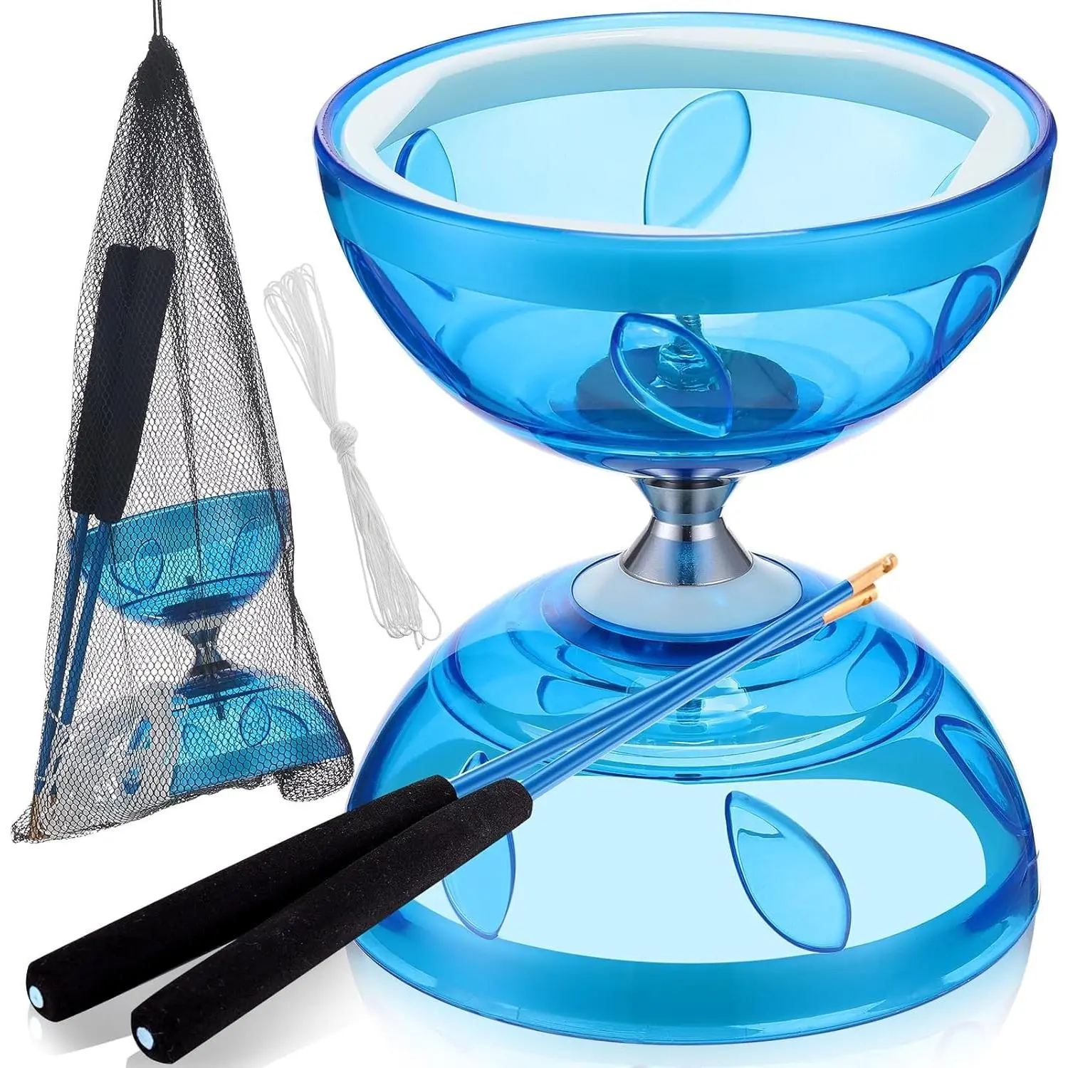 Chinese Yoyo Diabolo Set Includes Colorful Chinese Yoyo with 2 Diabolo Sticks, 1 String, 1 Net Bag for Fun, Popular Blue Style