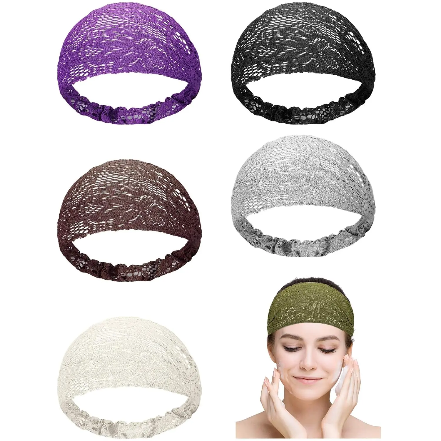 6 count Lace Headbands for Women Crochet  Wrap Elastic Elegant Bohemian  Hair Turban Headband Stretch Wide Hair Band Headpieces Accessories for Girls, Retro , 6 Colors