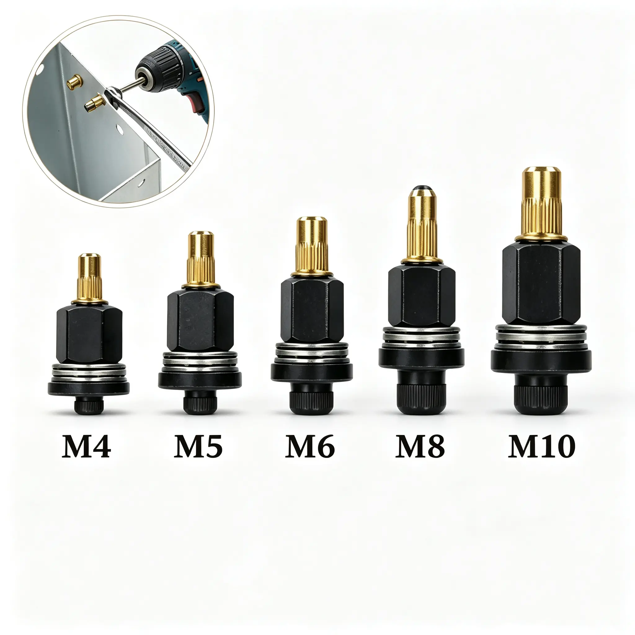 Threaded Insert Riveting Adapter Head Set M4‑M10, Rivet Nut Tool Accessory for Drill, Wrench, Auto Repair & DIY Work