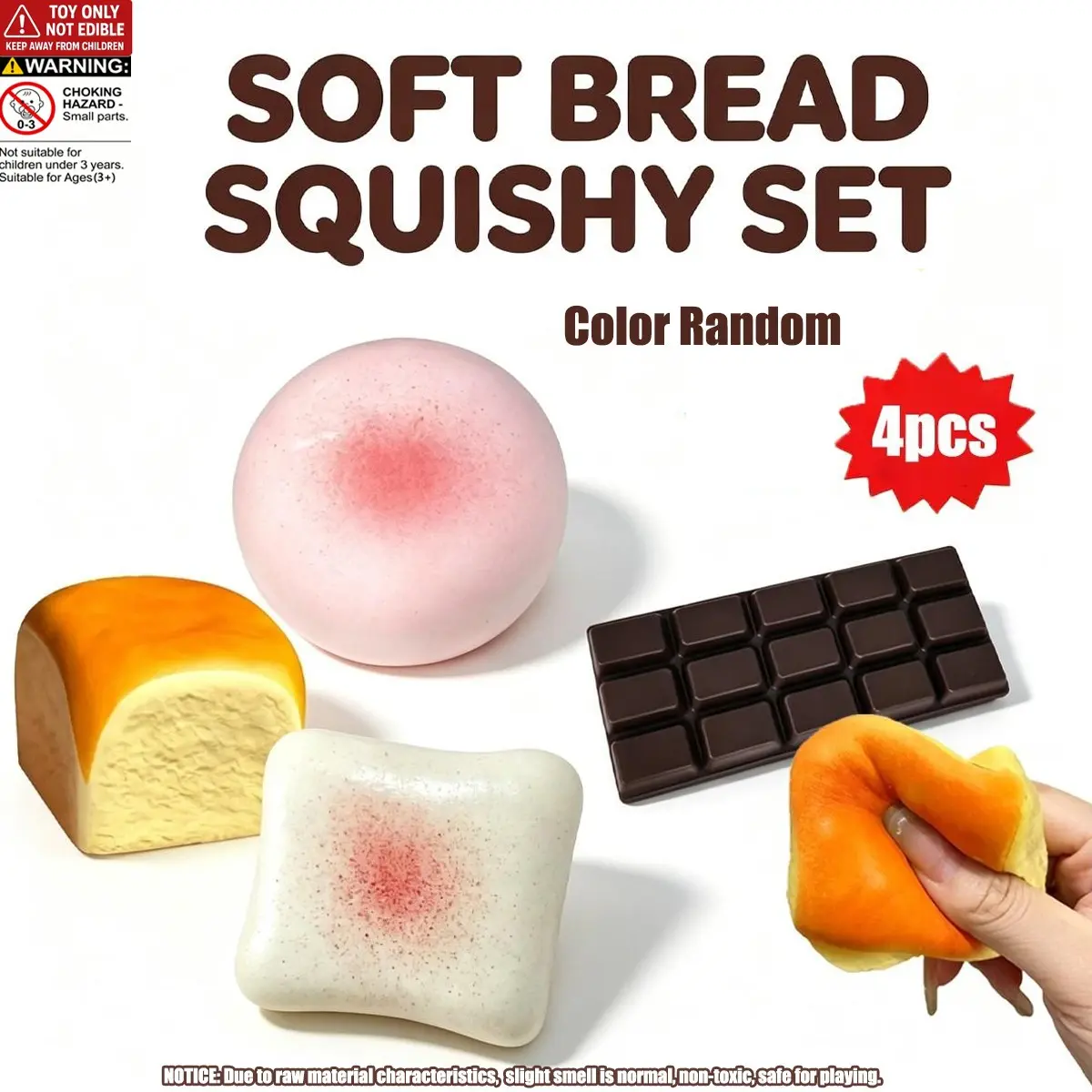 4pcs/set- Squishy Toys Set, Slow Rising Butter Squishy, Slow fermentation squeezing toys, toast and strawberry bread squeezing toys, soft PU stress relieving squeezing toys, fingertip tops, party gifts, tabletop toys, adult gifts