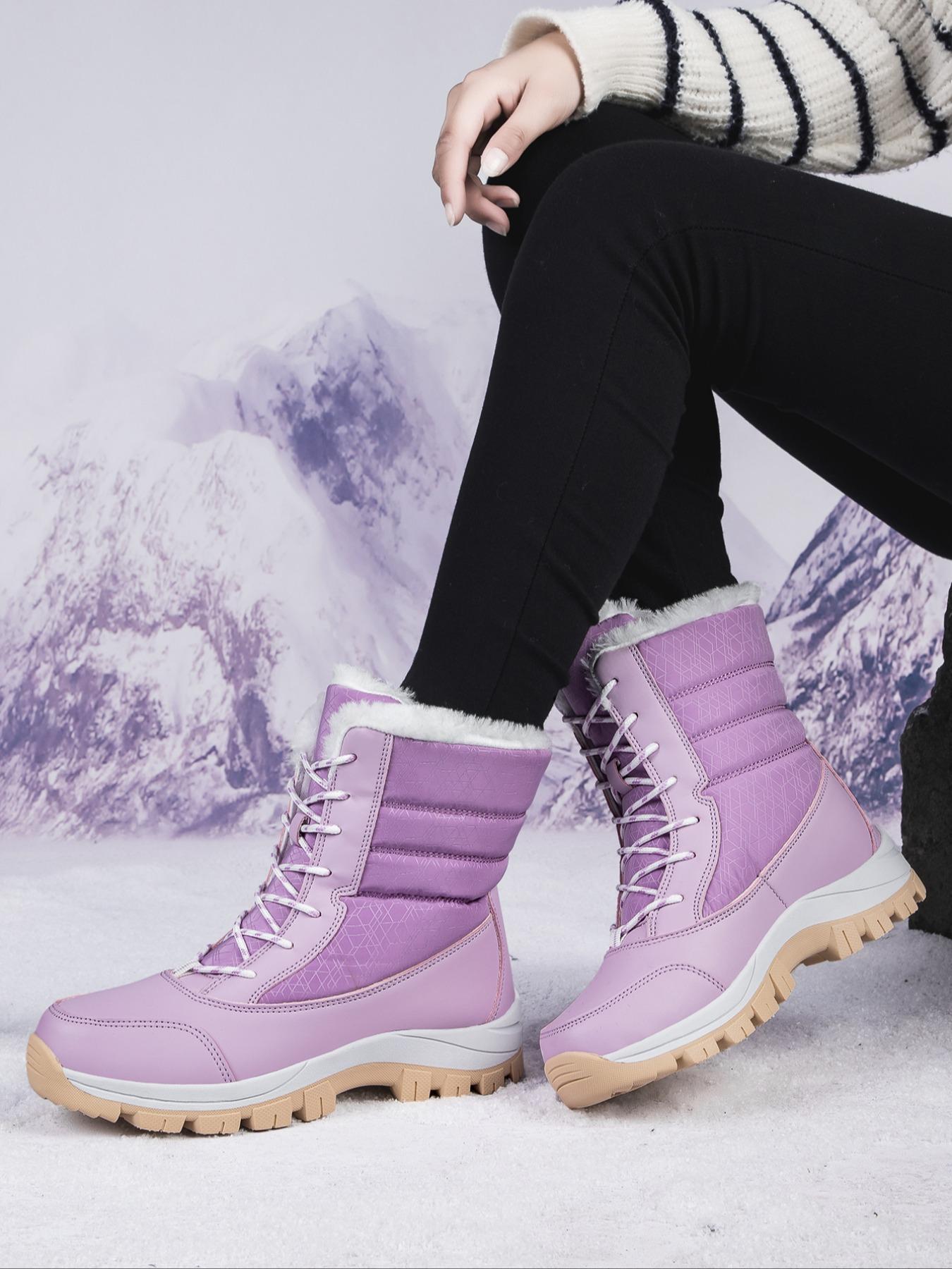 Women's Warm Outdoor Hiking Boots, Fall Winter Lace-Up Snow Boots, Fleece Lined, Windproof Non-Slip Waterproof, Daily Wear & Sports