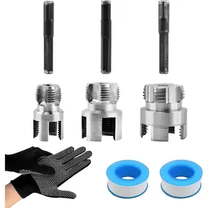 3 count PVC Pipe Threader Kit, Integrated Internal & External Pipe Threading Tool, -Function Pipes Thread  Tool for 1/2"& 3/4" & 1" PVC/Plastic Pipes