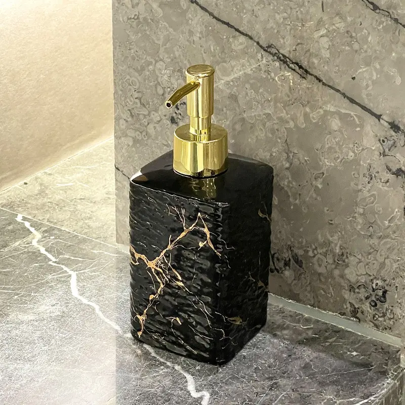 Gold Pattern Ceramic Soap Dispenser, Reusable Pump Bottle for Bathroom, Hand Wash Lotion Container, Home Hotel Apartment Use