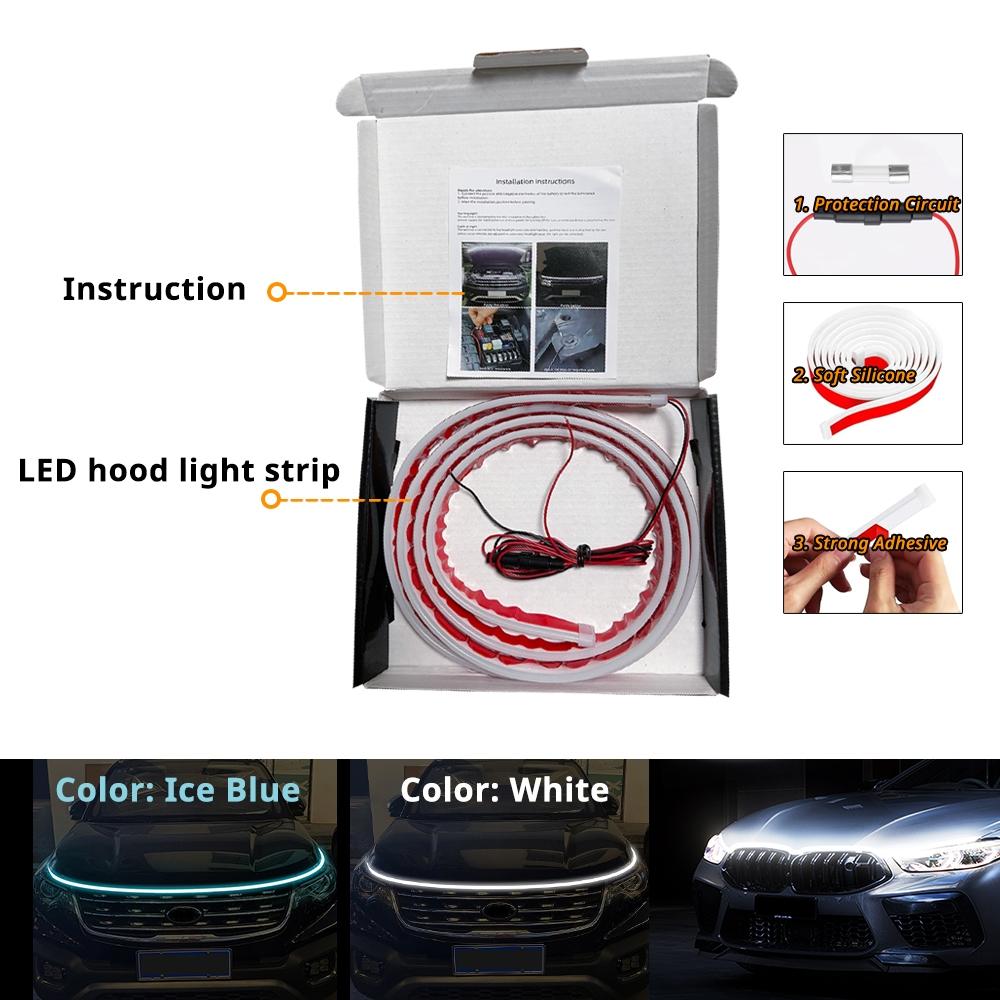 Car Hood LED Light Strip, 1 Count Dynamic Scan Start Up LED Light Strip for Car, Waterproof Flexible Car Decorative for SUV, Trunk, Tesla, BMW, Audi, Toyota, Car Lighting Accessories