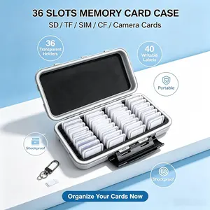 36 Slot Storage Card Box, Includes 36 Transparent Slots and 40 Writable Labels, SD Card Organizer for Camera Memory Cards