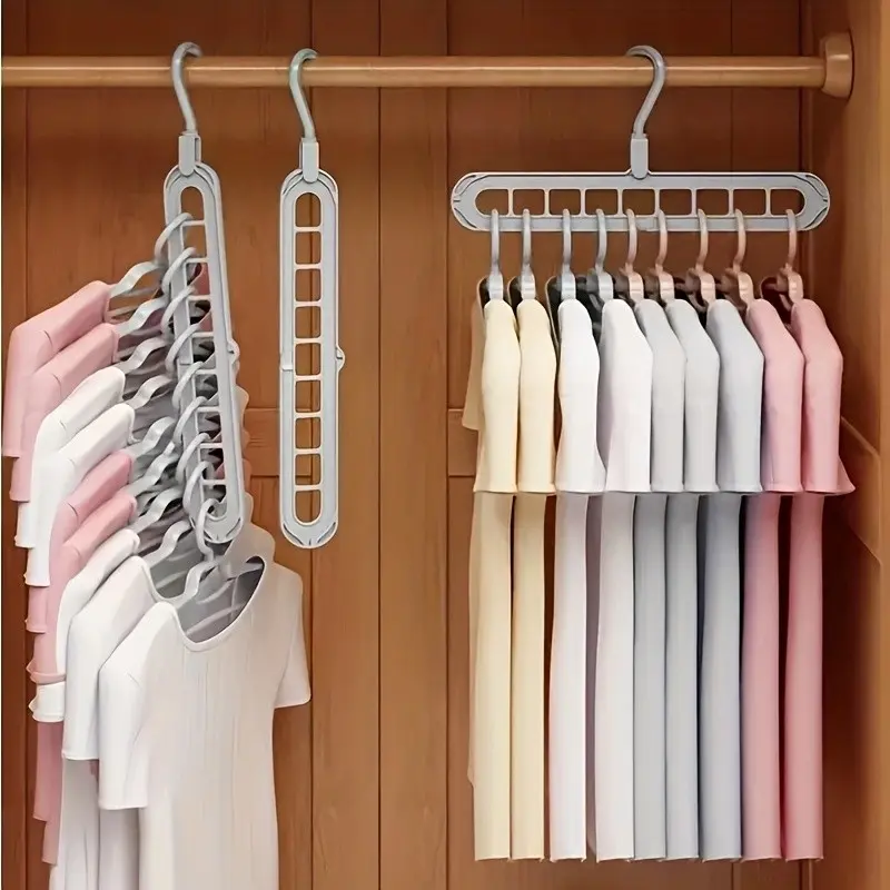 5pcs Multi-Functional Foldable Clothes Hangers, 9-Hole Non-Slip Plastic Hangers, Space-Saving Household Clothing Rack, Drying Hanger, Storage Organizer