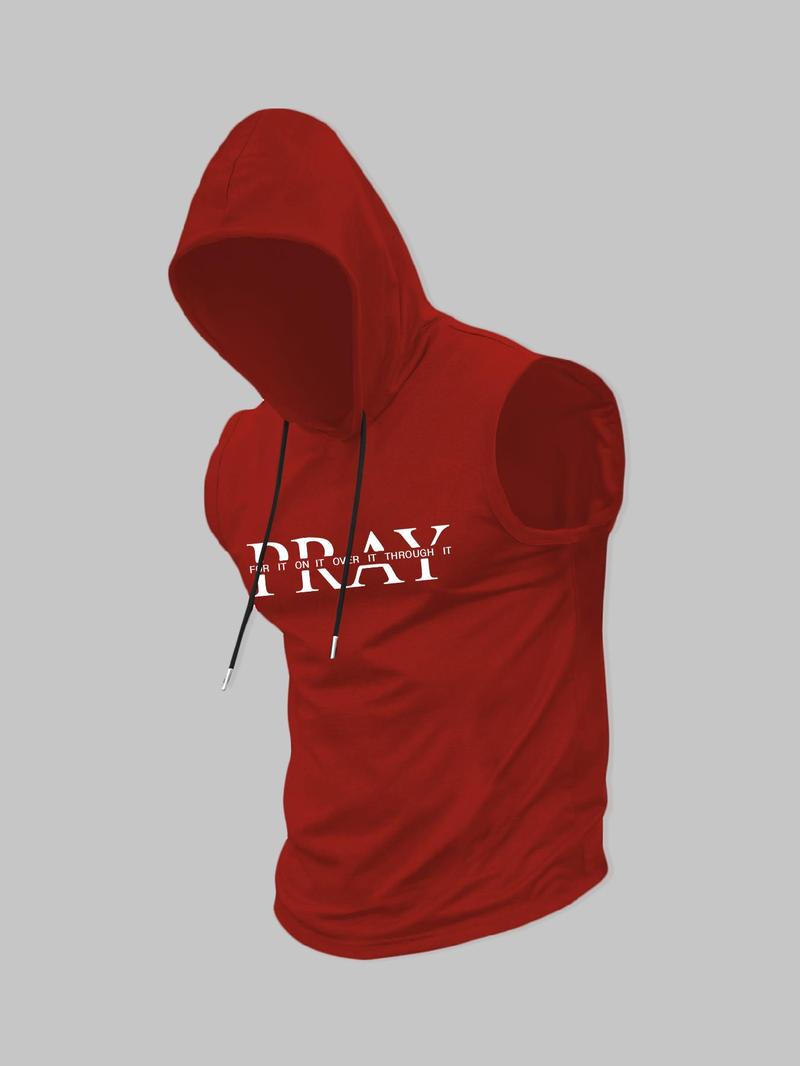 Men's Regular Fit Letter Print Hooded Tank Top, Casual Sleeveless Top for Summer, Fashion Men's Clothes for Daily Wear, Breathable Sleeveless Vest, Socks