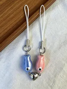 2pcs Ocean Style Fresh Small Fish Bead Keychain, Magnetic Phone Chain Pendant, Camera Chain, Cute Girl's Heart Accessories, For Girlfriends, Friends, Birthday Gifts