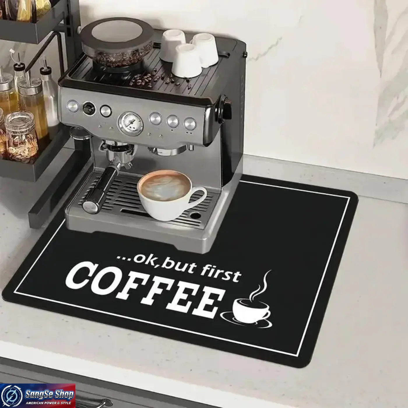 Absorbent Coffee Machine Mat for Countertop, Non-Slip Coffee Bar Drying Mat, Quick-Dry Splash-Proof Kitchen Counter Protector for Espresso Machine, Coffee Maker, Cups & Accessories, Super Absorbent Coffee Station Organizer Mat for Home & Café Use