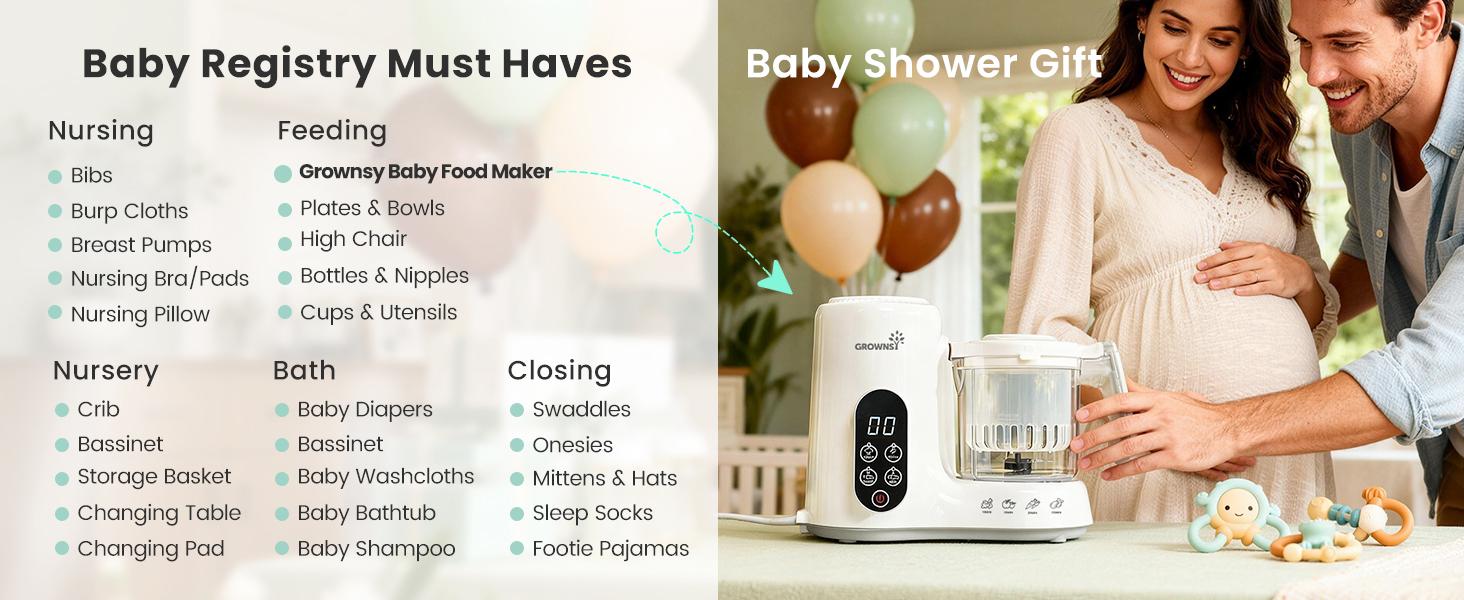 Grownsy 1-Step Baby Food Maker – BPA-Free Blender with Large Bowl, Steam Basket, Auto Cooking, Grinding, Sterilizing & Auto Pause for Homemade Healthy Baby Food