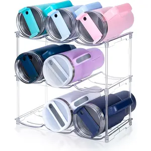 Stackable Water Bottle Organizer for Stanley 40 oz Tumbler, Pantry Kitchen Organizers and Storage for Stanley Cup Accessories, Water Bottle Holder for Cabinet, Tumbler Organizer and Wine Rack, 3Pack