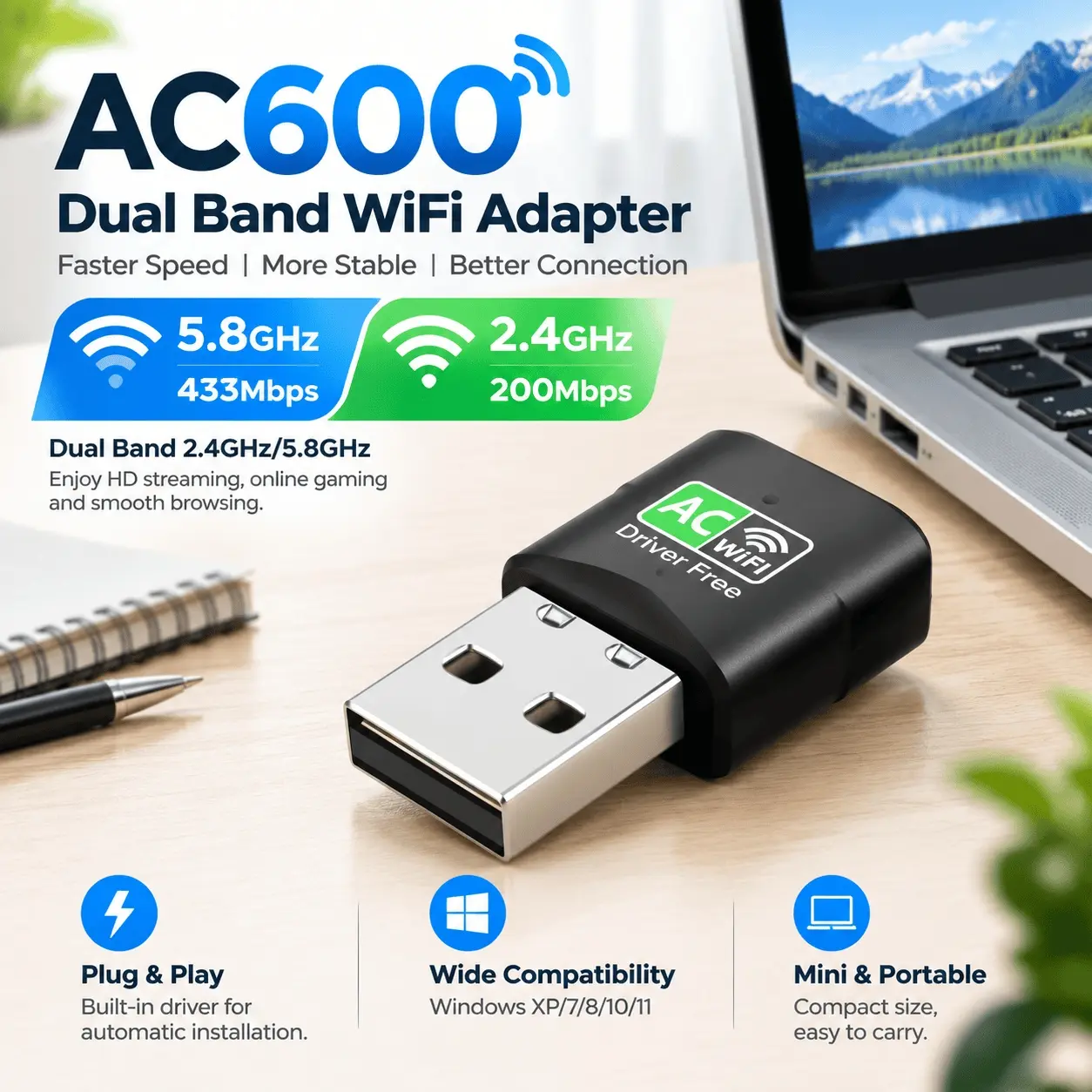 Single Unit Compact USB Wifi Adapter, 3.2 X 1.6 X 0.8cm, Useful for Adding Wireless Network Access