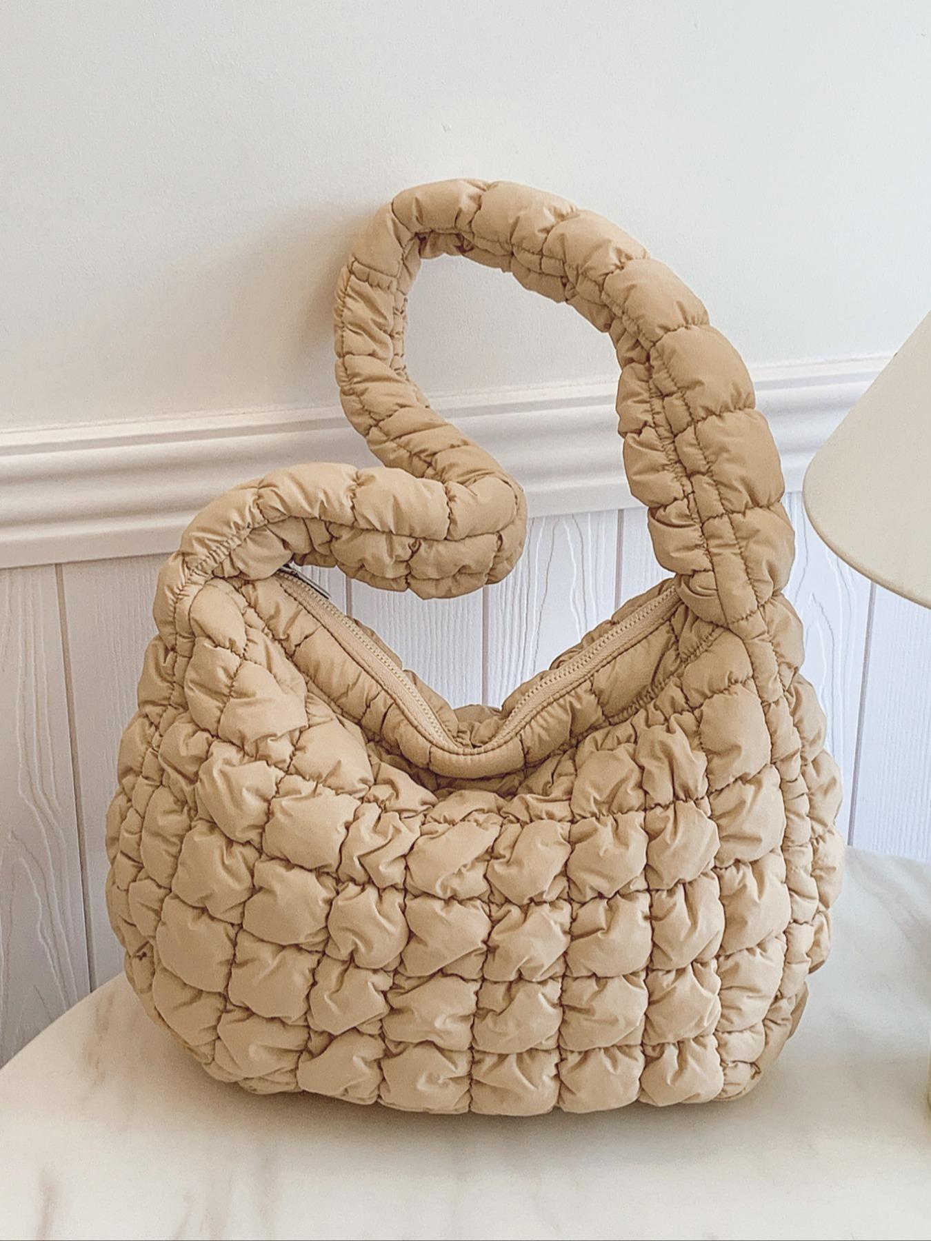 Women's Solid Color Quilted Puffer Crossbody Bag, Fashionable Lady Large Capacity Shoulder Bag for Daily Used, Casual Trendy Versatile High-quality Daily Commuting Bag