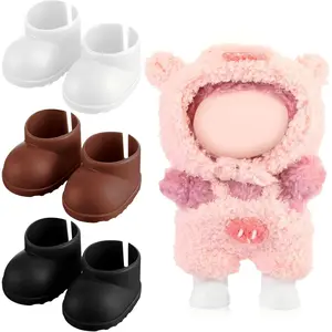 3 Pairs Cute Doll Shoes for 17cm Dolls Mini Rain Boots Fit Perfectly on 15cm/17cm Standing Sitting Series Multi Color Plastic Boots Cute Clothes Accessories (White Black Brown)