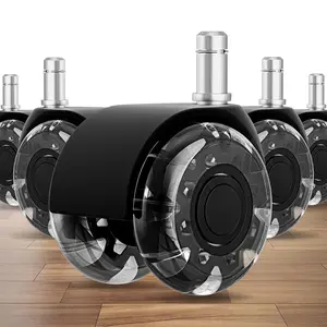 2 Inch Office Chair Wheels Set of 5 Heavy Duty Rubber Casters for Hardwood & Carpet 2200lbs Capacity Universal Fit Smooth Rolling Replacement Casters Black