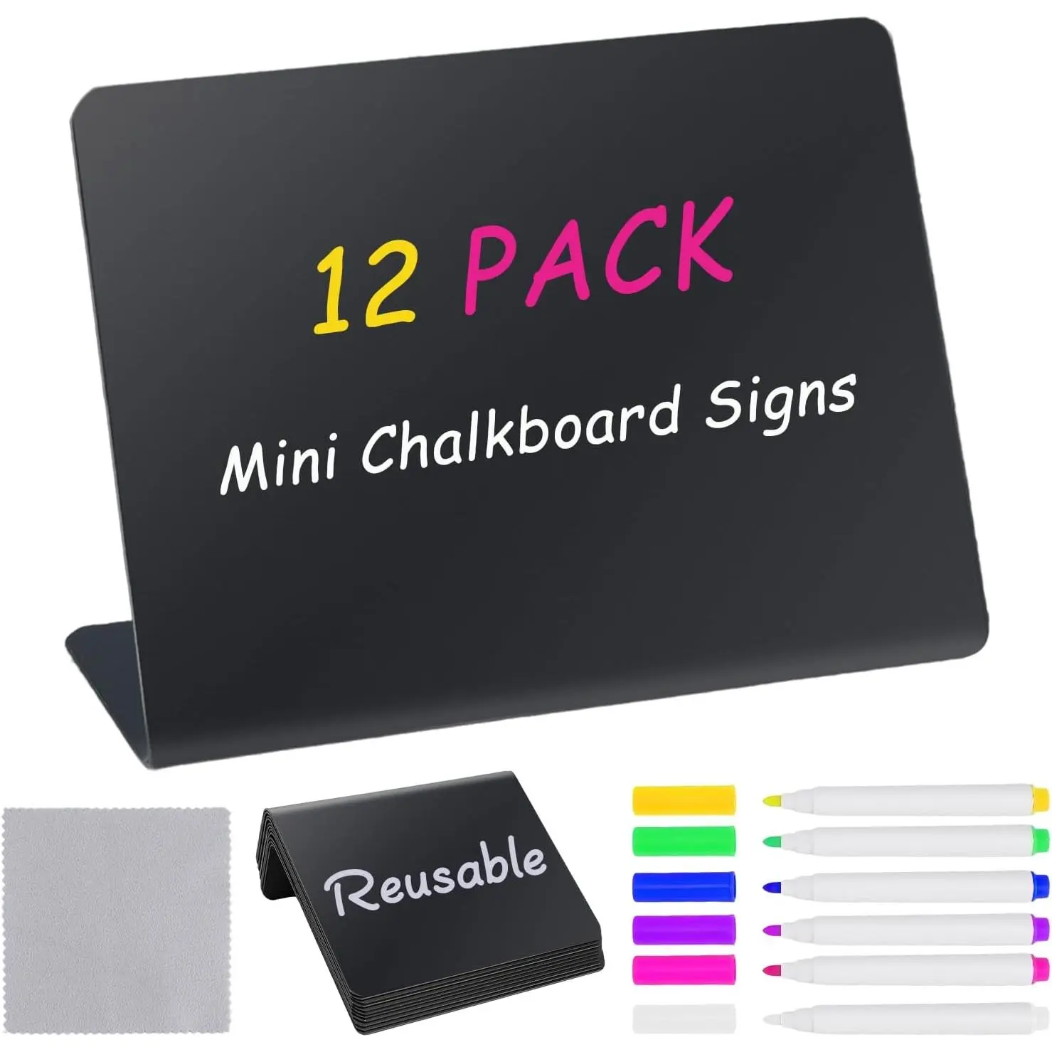 12 count Mini Chalkboard Signs, 4"x3"  Labels for Party Buffet,  Table Sign Chalk Board for Weddings, Birthday Parties, Message Board Signs and Event Decoration