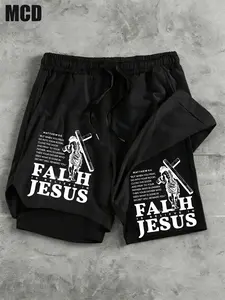 Unisex Quick Dry Drawstring Athletic Shorts, Pop Art Print, Mid Waist, Fitted, Casual Wear, Gym Beach Daily Use, Christian Faith