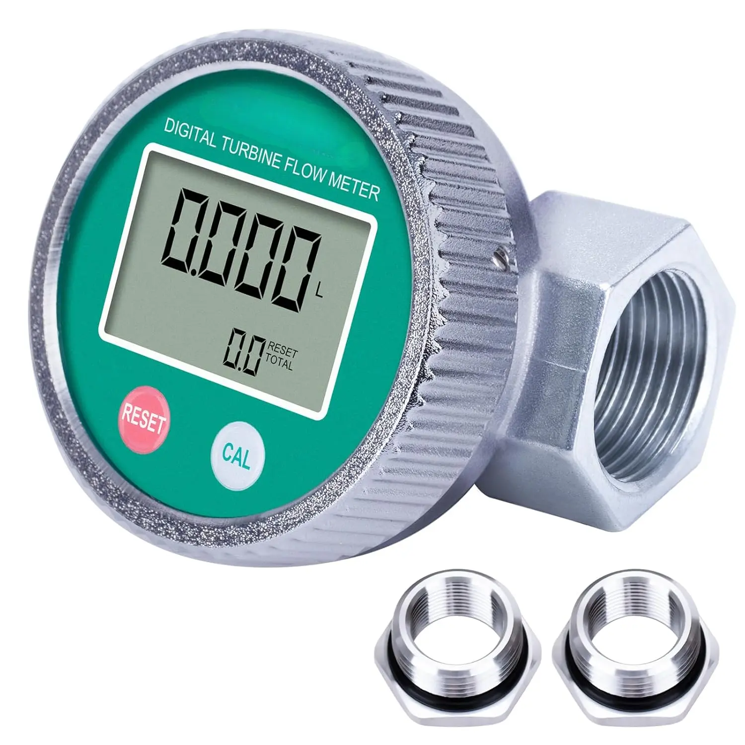 1" Waterproof Fuel Flow Meter, 3/4" Adapters, Diesel & Liquids| NPT Digital Turbine Counter, 2.4-26.4 GPM, ±1% Accuracy, 360° Rotatable Screen, Anti-EMI, Sleep Mode, Gallons (US)/Liters/Quarts/Pints/m³